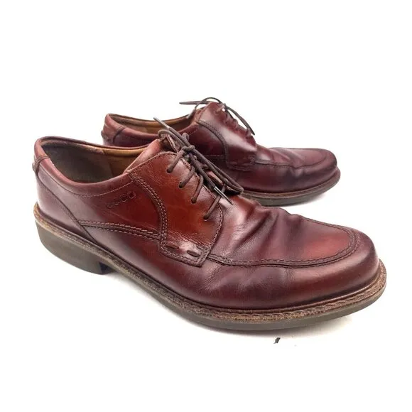 ECCO Mens Size 45 US 11 Seattle Brown Leather Square Toe Lace Up Oxford Shoes