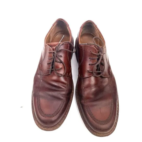 ECCO Mens Size 45 US 11 Seattle Brown Leather Square Toe Lace Up Oxford Shoes