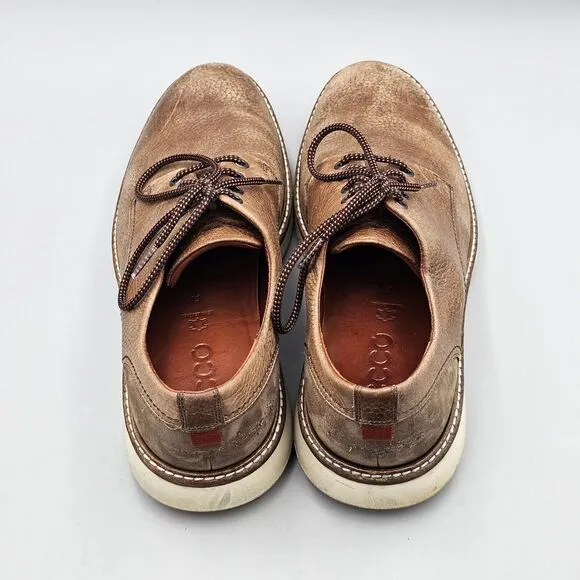 ECCO Men's Size 9 US Aurora Hybrid Tie Derby Oxfords Brown Leather Casual READ
