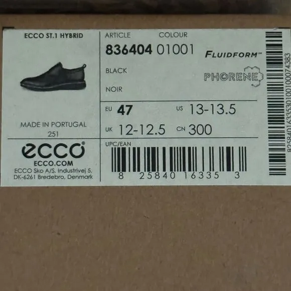 Ecco ST1 Hybrid Fluidform Black Cap Toe Leather Lace Up Oxford Derby Shoes 13.5