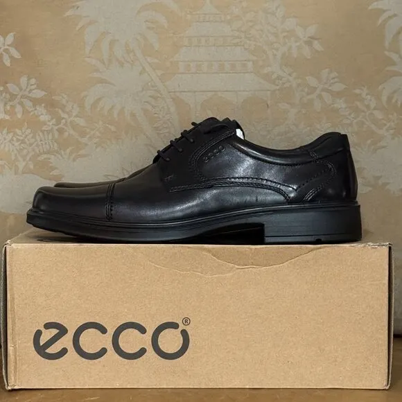 Ecco ST1 Hybrid Fluidform Black Cap Toe Leather Lace Up Oxford Derby Shoes 13.5