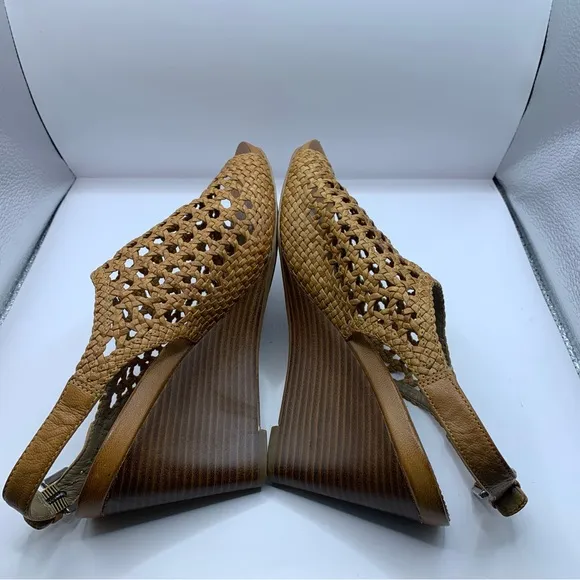 ECCO Wedges Sandals Woven Brown Open Peep Toe size 41