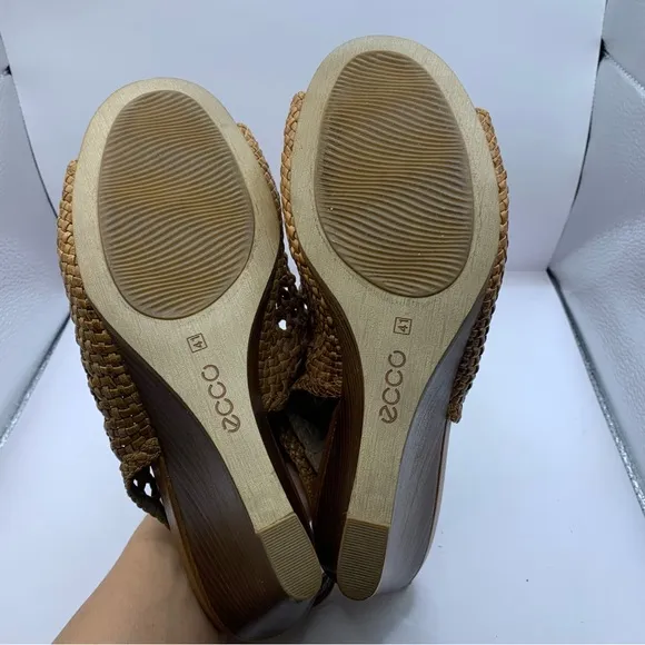 ECCO Wedges Sandals Woven Brown Open Peep Toe size 41