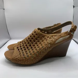 ECCO Wedges Sandals Woven Brown Open Peep Toe size 41