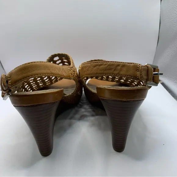 ECCO Wedges Sandals Woven Brown Open Peep Toe size 41