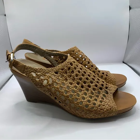 ECCO Wedges Sandals Woven Brown Open Peep Toe size 41