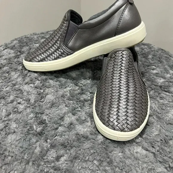 Ecco Women's Soft Woven Slip On Shoes Silver Metallic