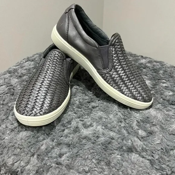 Ecco Women's Soft Woven Slip On Shoes Silver Metallic