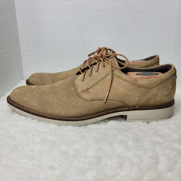 Ecco Danish Design Oxford Derby Mens Size 13 Perforated Tan Suede Leather