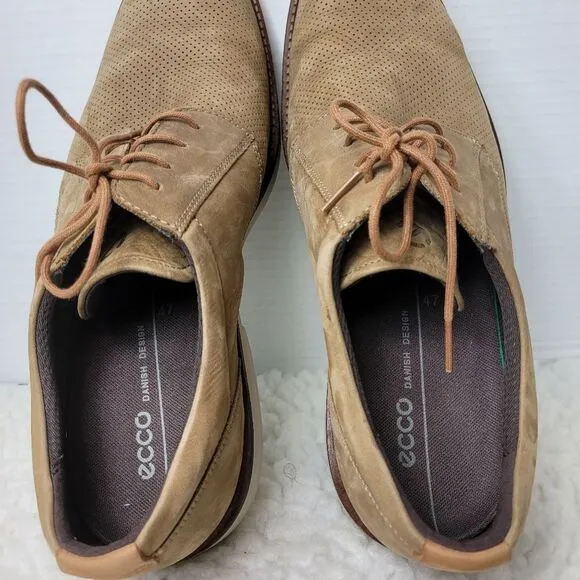 Ecco Danish Design Oxford Derby Mens Size 13 Perforated Tan Suede Leather