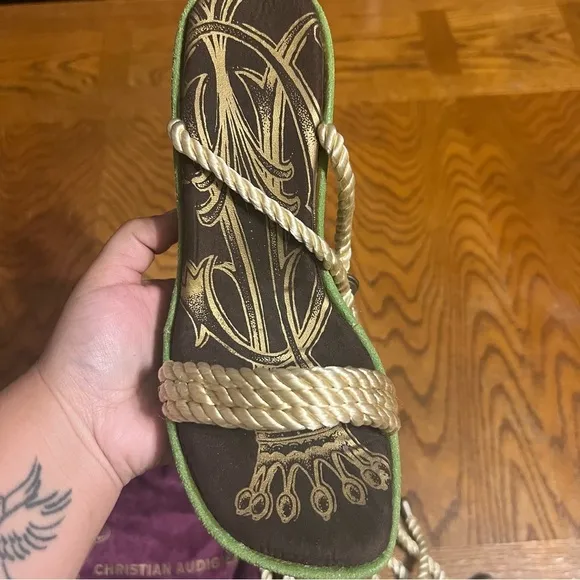 Ed Hardy By Christian Audgier Rope Lace Up Anchor Tattoo Art Wedges Sz 7 Y2K 90s