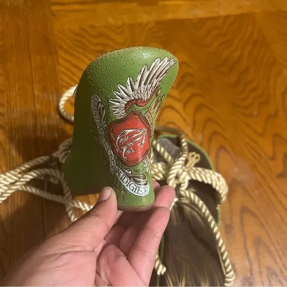 Ed Hardy By Christian Audgier Rope Lace Up Anchor Tattoo Art Wedges Sz 7 Y2K 90s