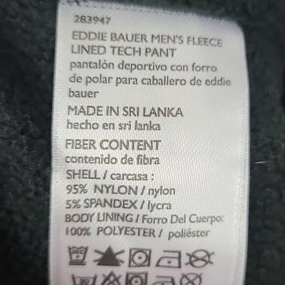 Eddie Bauer 40x30 Fleece Lined Tech Pant Water Repellent UPF50  Green Men's