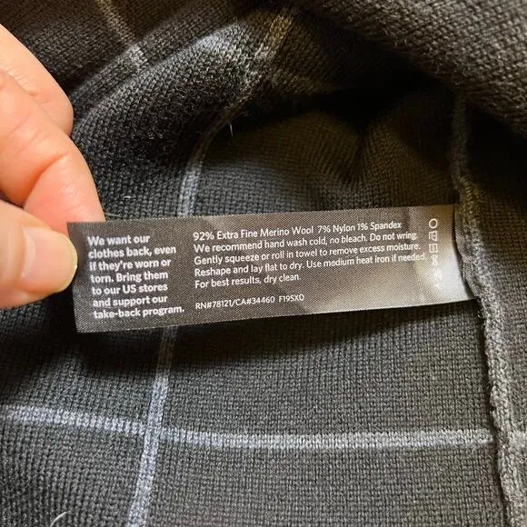 Eileen Fisher Charcoal Windowpane Check Boxy Wool Blend Sweater Boat Neck XL EUC
