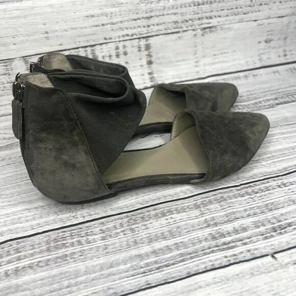 Eileen Fisher d'Orsay Allot Gray Suede Flats Pointed Toe Mesh Ankle Strap 5.5