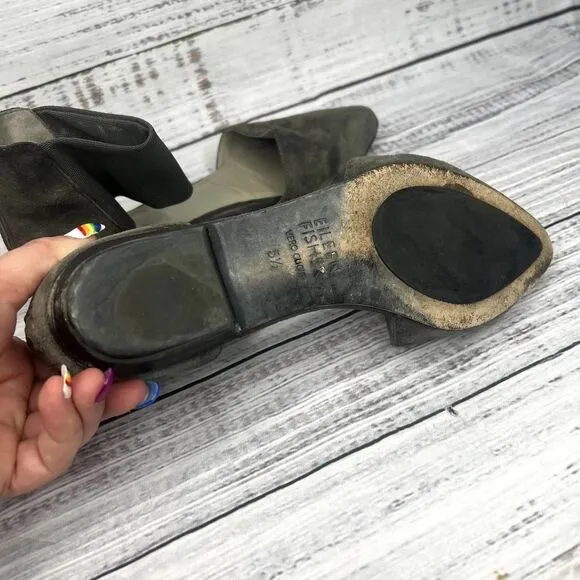 Eileen Fisher d'Orsay Allot Gray Suede Flats Pointed Toe Mesh Ankle Strap 5.5