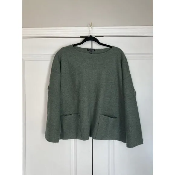 Eileen Fisher Lightweight Boiled Wool Bateau Neck Top in Regenerative Wool Sz XS