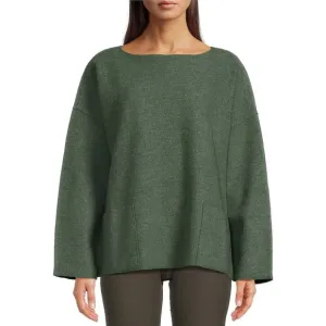 Eileen Fisher Lightweight Boiled Wool Bateau Neck Top in Regenerative Wool Sz XS