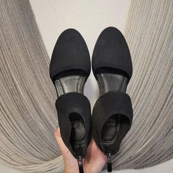 Eileen Fisher Mesh Perforated Ankle Strap Wedges Sz 7.5