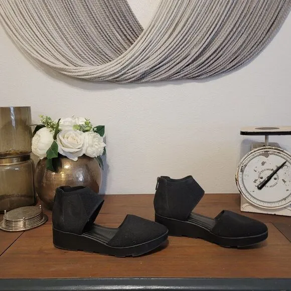 Eileen Fisher Mesh Perforated Ankle Strap Wedges Sz 7.5