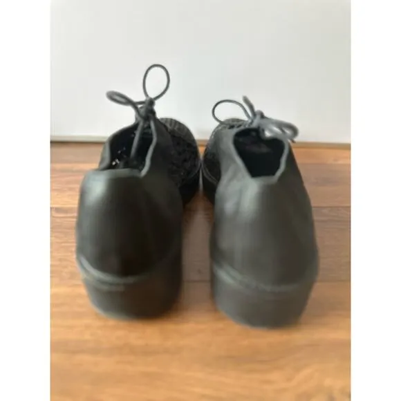 Eileen Fisher Oath Woven Nubuck Leather Platform Oxford Lace Up  Black Size 9