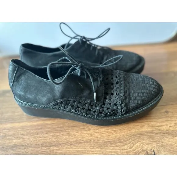 Eileen Fisher Oath Woven Nubuck Leather Platform Oxford Lace Up  Black Size 9