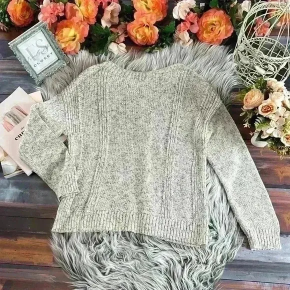 Eileen Fisher Peppered Classic Cotton Blend  Cable Knit Boat-Neck Sweater, XS