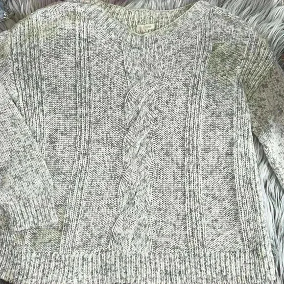 Eileen Fisher Peppered Classic Cotton Blend  Cable Knit Boat-Neck Sweater, XS