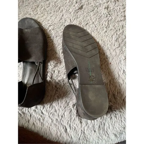 Eileen Fisher Spell Open-Toe d'Orsay Flats Black Nubuck 10