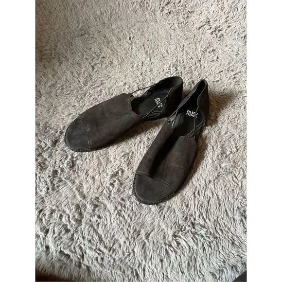 Eileen Fisher Spell Open-Toe d'Orsay Flats Black Nubuck 10