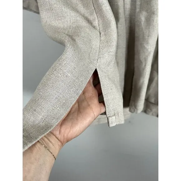 Eileen Fisher Women Jacket Size PM Open Front Organic Linen Neutral Pockets Shaw