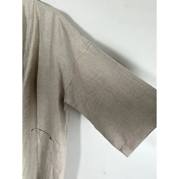 Eileen Fisher Women Jacket Size PM Open Front Organic Linen Neutral Pockets Shaw
