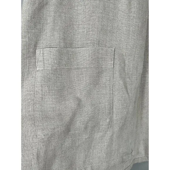 Eileen Fisher Women Jacket Size PM Open Front Organic Linen Neutral Pockets Shaw