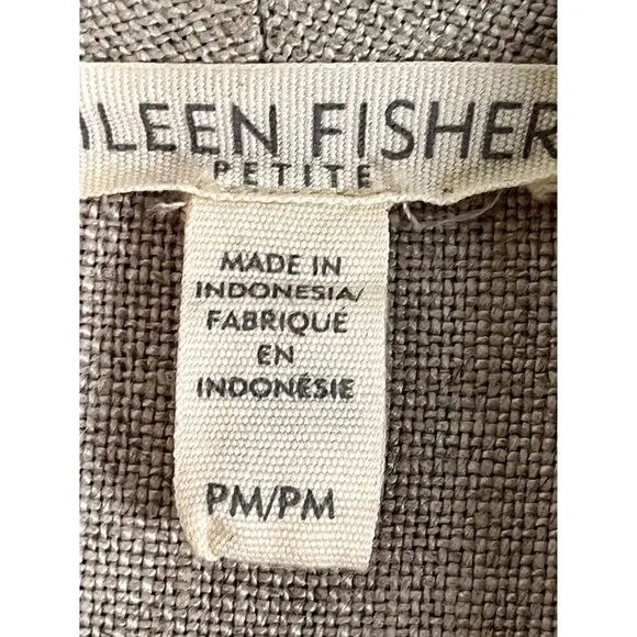 Eileen Fisher Women Jacket Size PM Open Front Organic Linen Neutral Pockets Shaw
