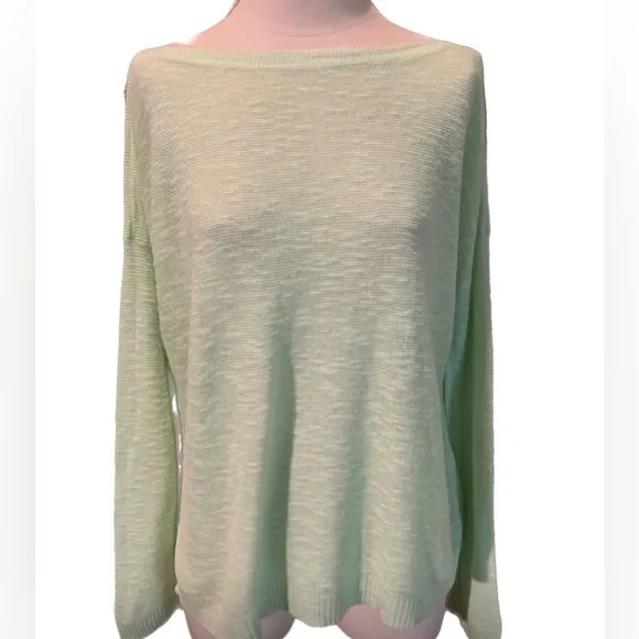 Eileen Fisher Women’s Mint Green Linen Blend Knitted Boat Neck Sweater
