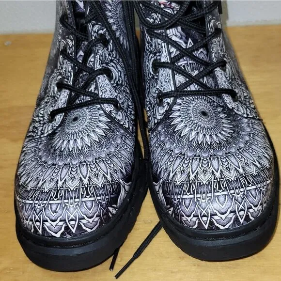 Electrothreads Mandala Combat Boots Black White 10.5 M