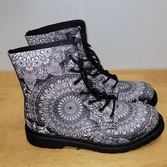 Electrothreads Mandala Combat Boots Black White 10.5 M