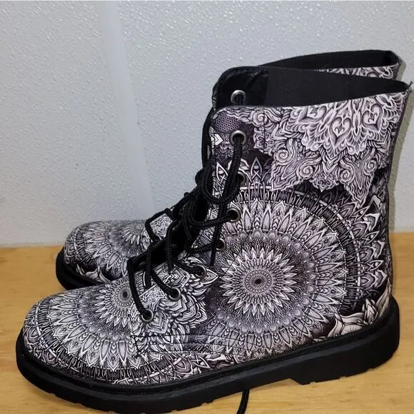 Electrothreads Mandala Combat Boots Black White 10.5 M