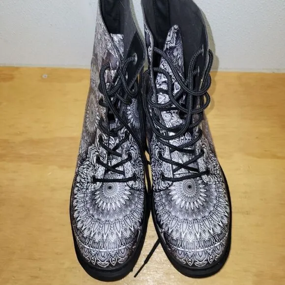 Electrothreads Mandala Combat Boots Black White 10.5 M