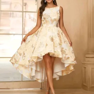 Elegant &amp; Cute Women's Boat Neckline Woven Jacquard Dress With Cutout Back