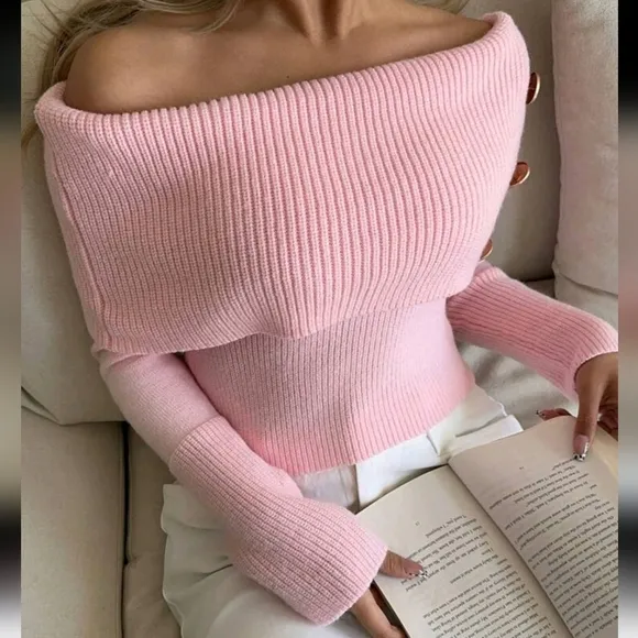 Elegant Boat Neck Pullover Sexy Leopard Decor Warm Sweater