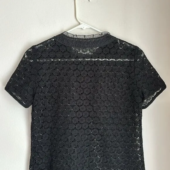 Elie Tahari Women Crochet Sheer lace short sleeve silk black dress cover up 4!