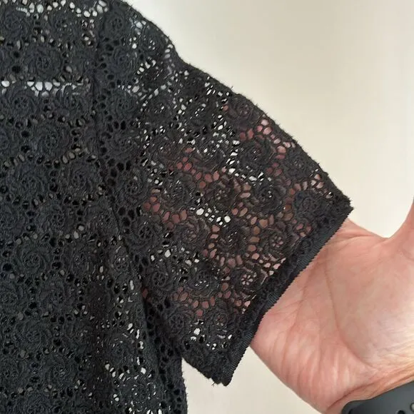 Elie Tahari Women Crochet Sheer lace short sleeve silk black dress cover up 4!