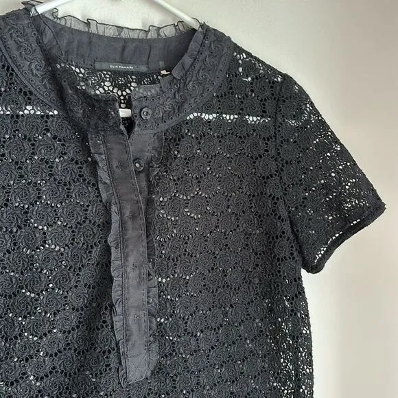 Elie Tahari Women Crochet Sheer lace short sleeve silk black dress cover up 4!