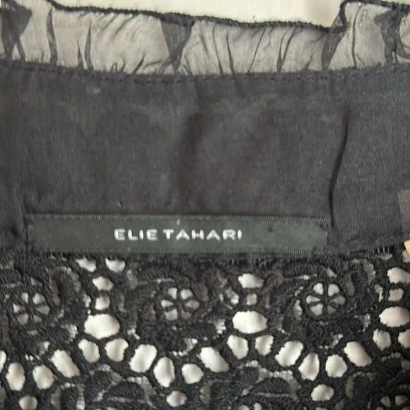 Elie Tahari Women Crochet Sheer lace short sleeve silk black dress cover up 4!