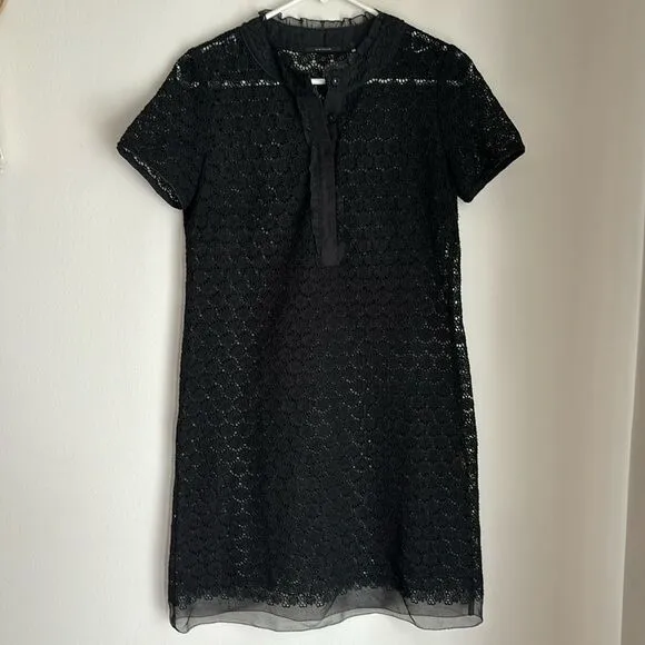 Elie Tahari Women Crochet Sheer lace short sleeve silk black dress cover up 4!
