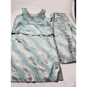 Elite Champagne 3 Piece Suit Metallic Skirt Top Blazer‎ Size 18