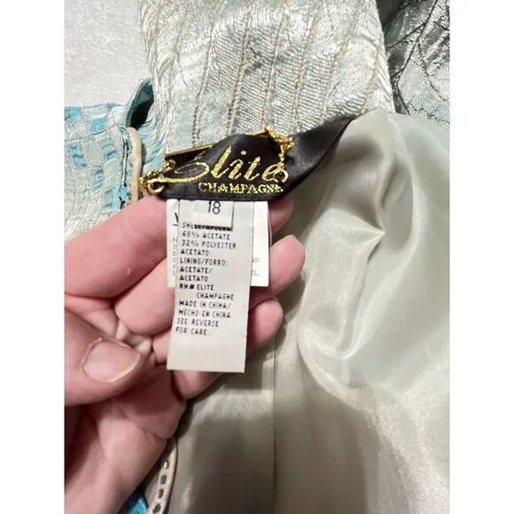 Elite Champagne 3 Piece Suit Metallic Skirt Top Blazer‎ Size 18