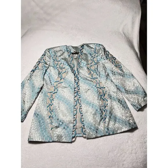 Elite Champagne 3 Piece Suit Metallic Skirt Top Blazer‎ Size 18
