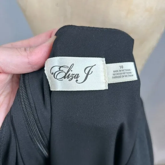 Eliza J Bell Sleeve Black Fit and Flare Pleated Eyelet Detail Dress Size 10